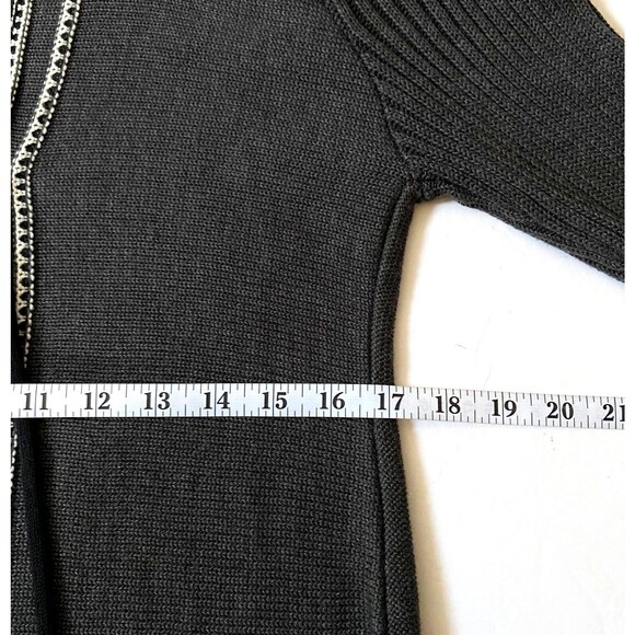 RBX Tie Front Sweater Womens Size L Dark Gray White Fluted Ribbed Knit Sleeves - Picture 14 of 16